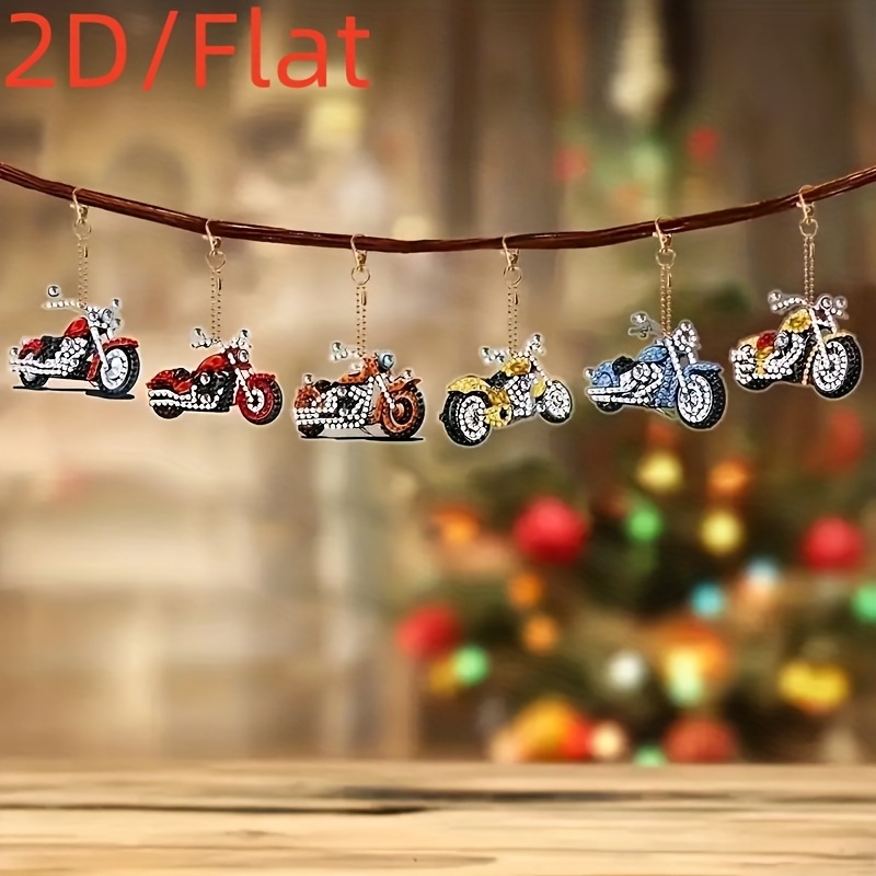 2d Flat 6pcs Diy Diamond Painting Motorcycle Keychain Kit - Irregular Shaped Diamonds, Backpack And Gift Acrylic Craft Pendant, Accessory Set, 2d Flat
