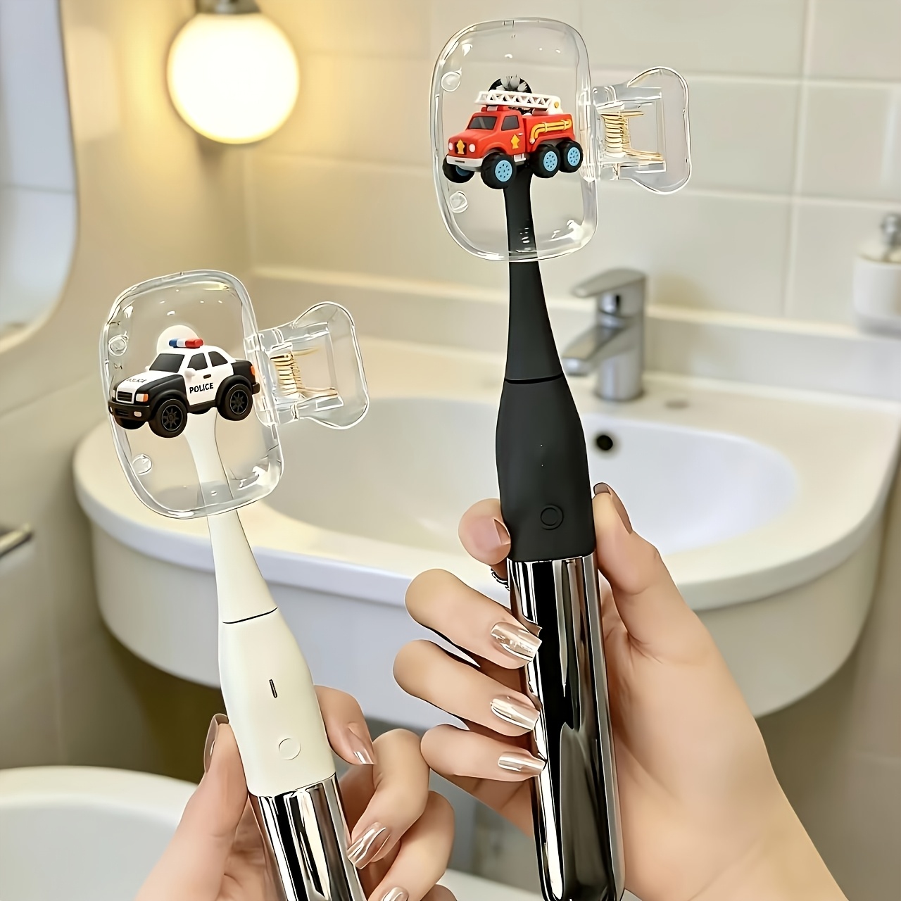 TEMU 2pcs Housse de brosse à dents en acrylique Camion de pompiers de dessin animé, de voyage pour de , Rangement de mode au design , Protecteur