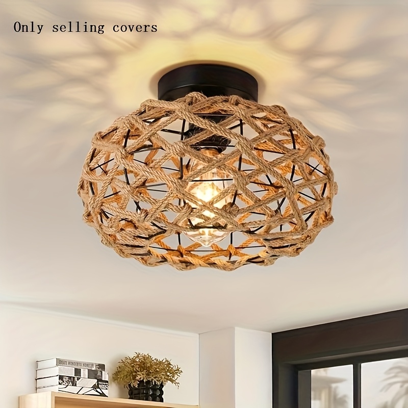 shade 1 elegant seaside retro bohemian   with metal decor country woven   for bedroom kitchen   and semi flush ceiling fixture   decoration room decorative lampshade details 1