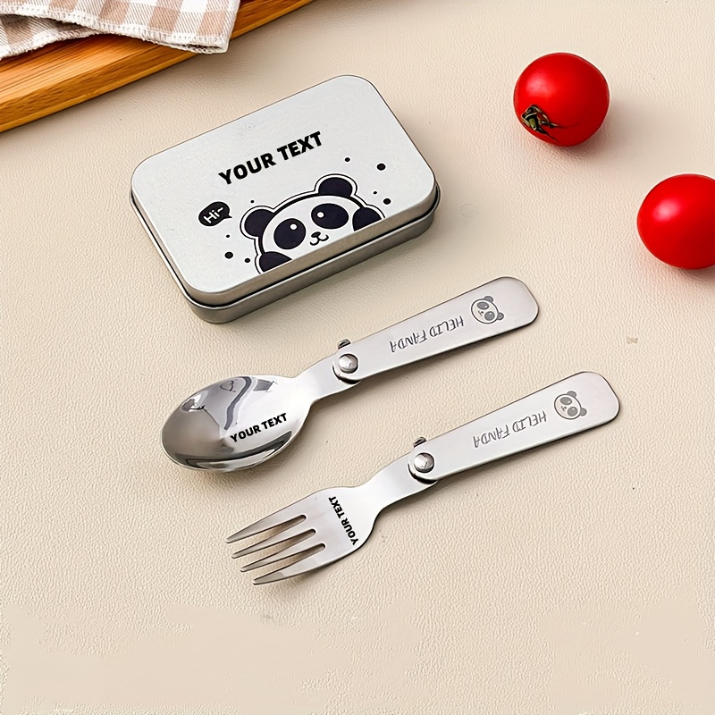 TEMU Personalized Customization, Bear Family 304 Folding Outdoor Travel Creative Tableware Set, Mini Rotating Folding Fork Creative Tableware Set,