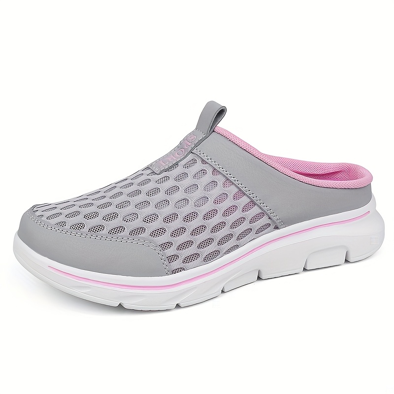 Women&#39;s Lightweight Breathable Mesh Slip-On Slippers with Soft EVA Soles - Grey &amp; Pink Accents, Closed-Toe Design &amp; Tassel Details for Indoor/Outdoor All-Day Comfort, Indoor Footwear | Casual Style | Flexible Footwear, Ladies Slippers