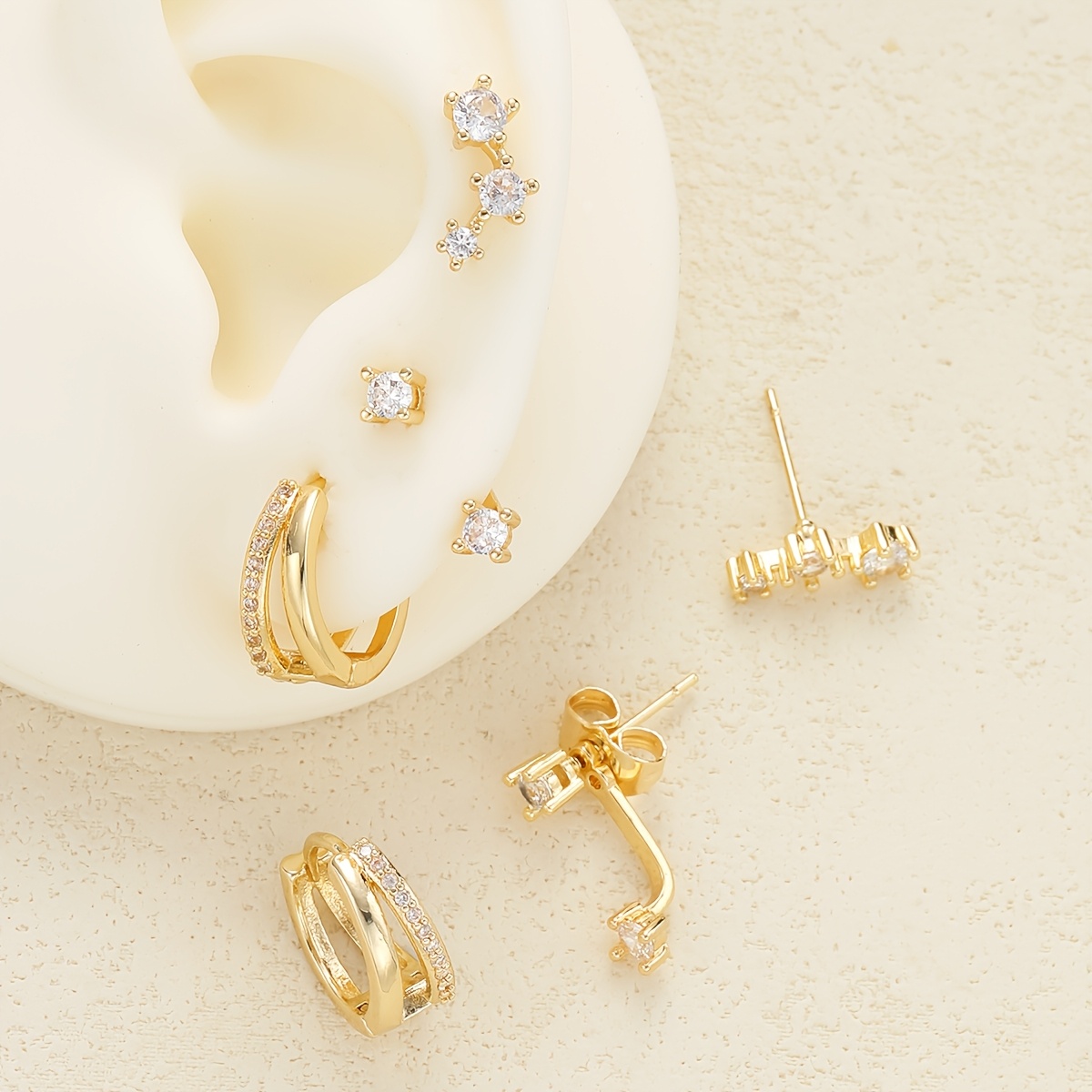 TEMU A Set Of 6 Fashionable Women's Hoop Earrings Featuring A Luxurious And Elegant Design With Irregular Elements. Daily Wear, Vacations, Dates,