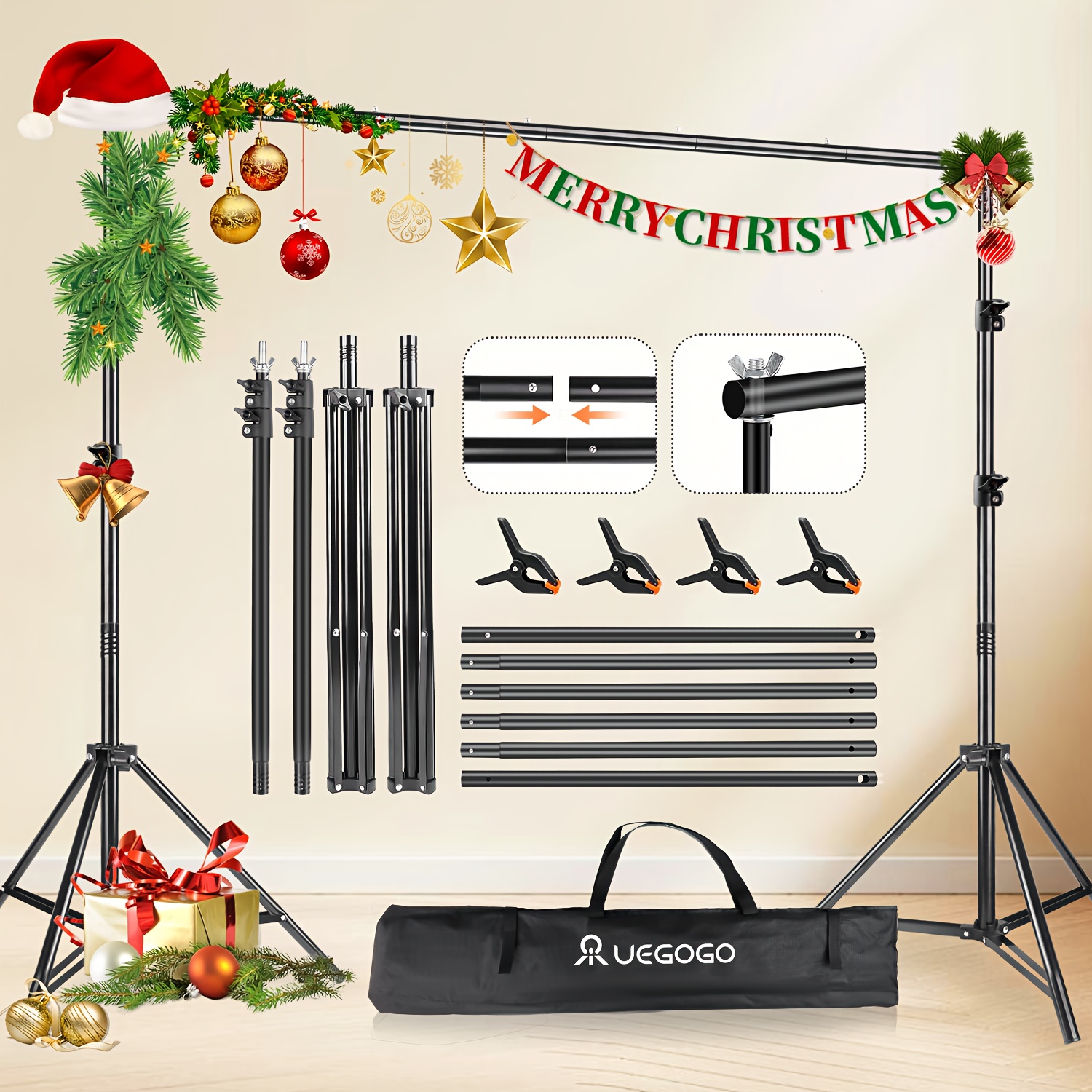 TEMU 78 Inch X 78 Inch Telescopic Metal Photography Background Stand With Square Support And Storage Bag, Adjustable Height, Suitable For Weddings,