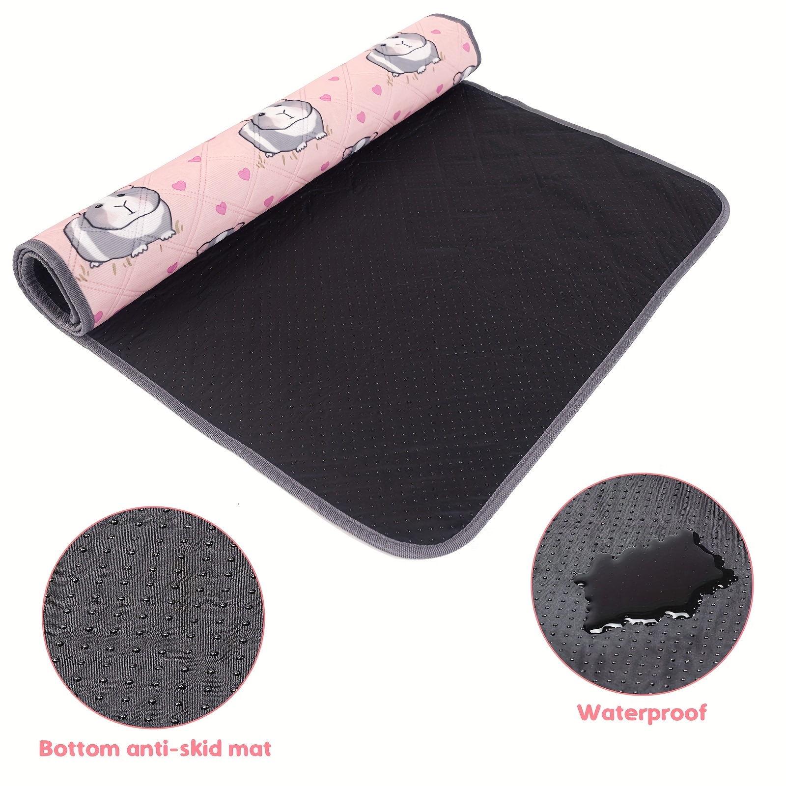 Pink Printed Guinea Pig Cage Mat, Washable Bedding for Guinea Pigs