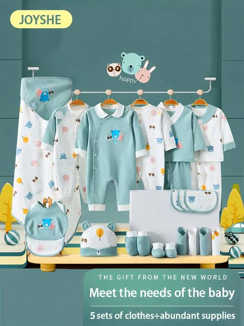 baby boy clothes baby items newborn daily necessities complete set 0 3 months total 26pcs 5 sets of clothes hat bib hand and covers bibs baby spring long sleeve set baby romper local warehouse baby shower gifts