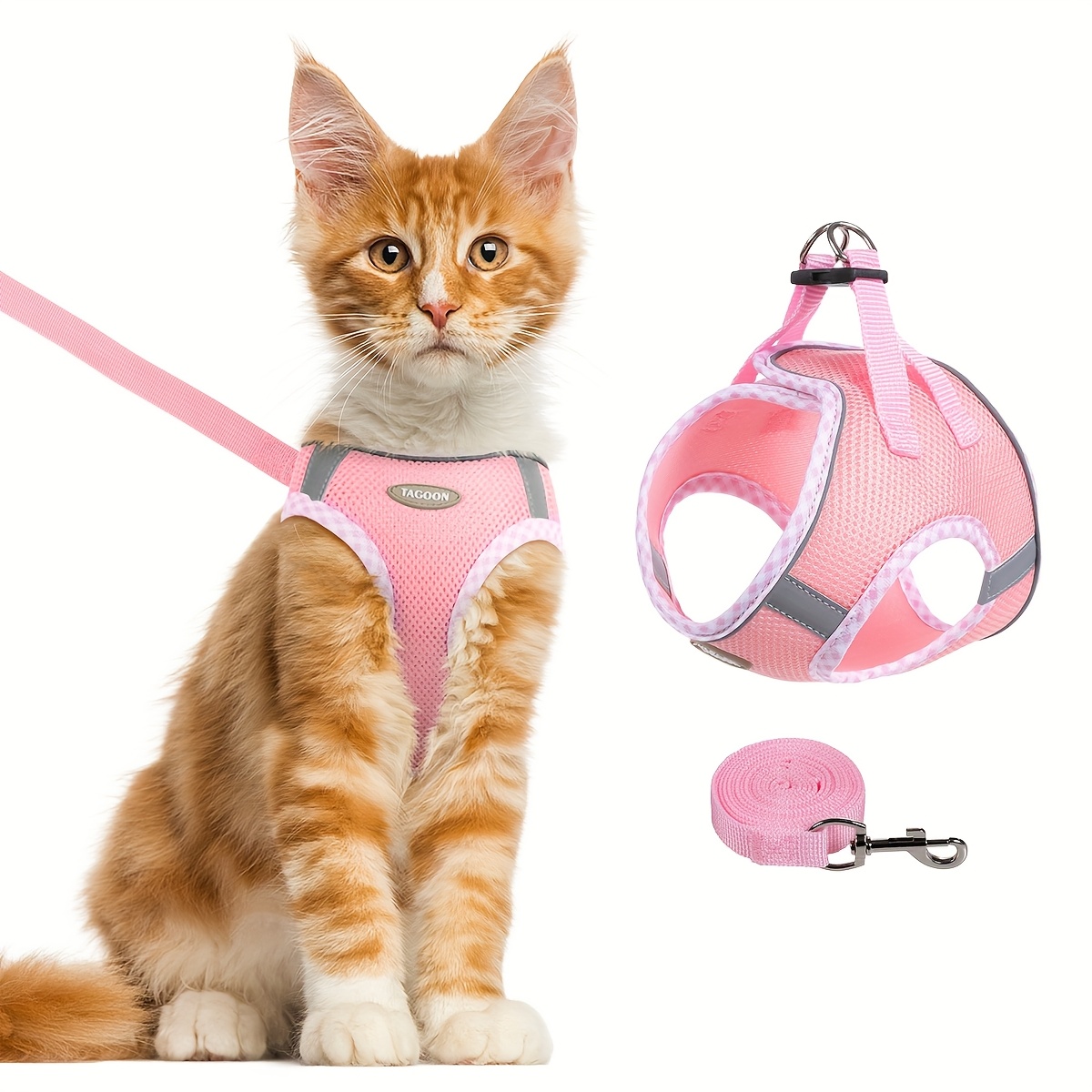 TEMU A Cat Harness And Leash Set Designed For Walking And Escape, Featuring An Adjustable Soft Cat Vest With A Breathable Mesh Cover And Reflective