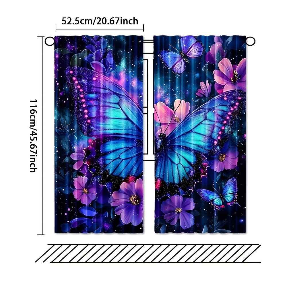 TEMU 2pcs, Black Background Curtains With Purple Pattern For Room Decoration &