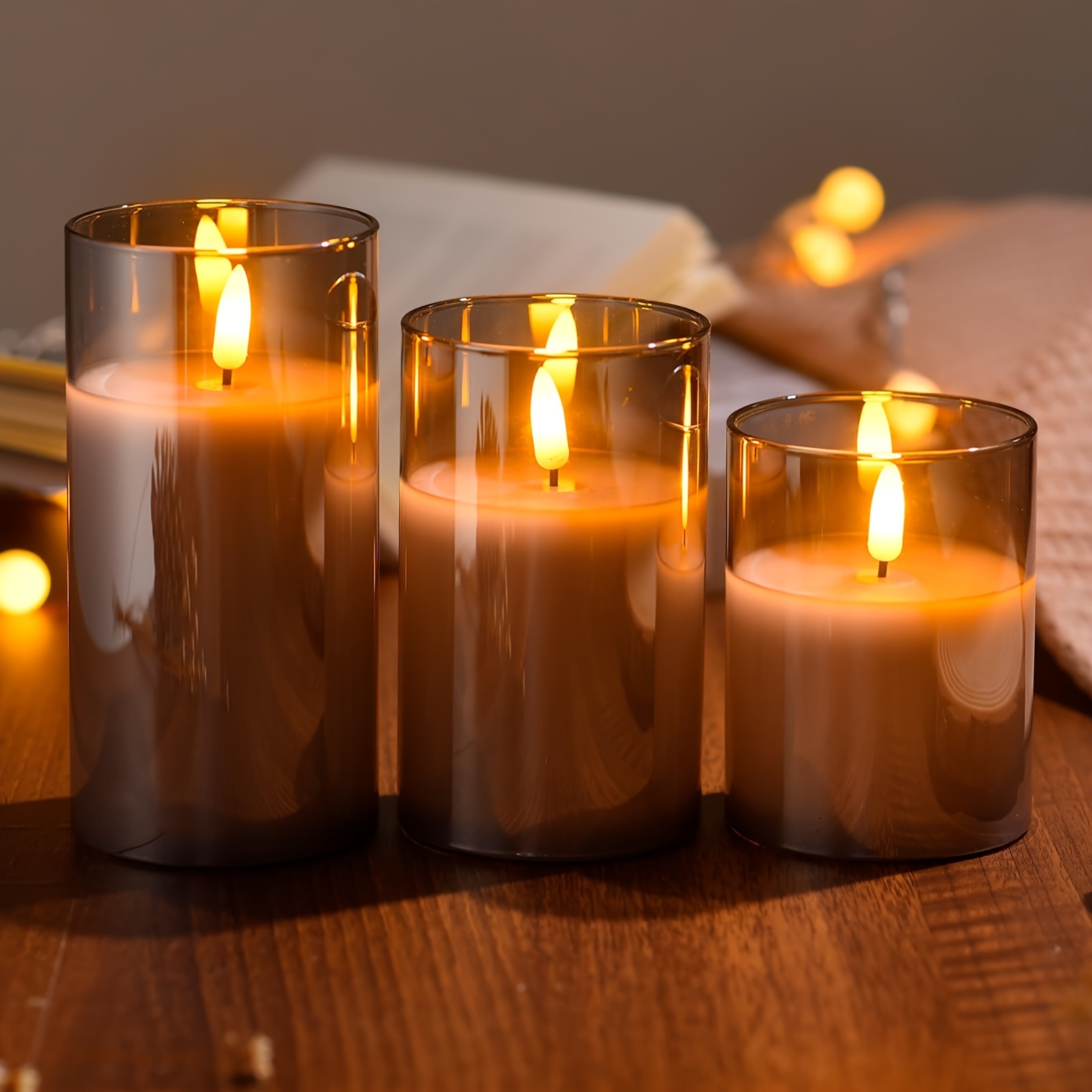 set of 3 realistic flickering flame led candles battery operated flameless candles featuring 3d flame effect   christmas home weddings birthdays and romantic ambiance decoration aaa batteries not included flameless candles Product details 3