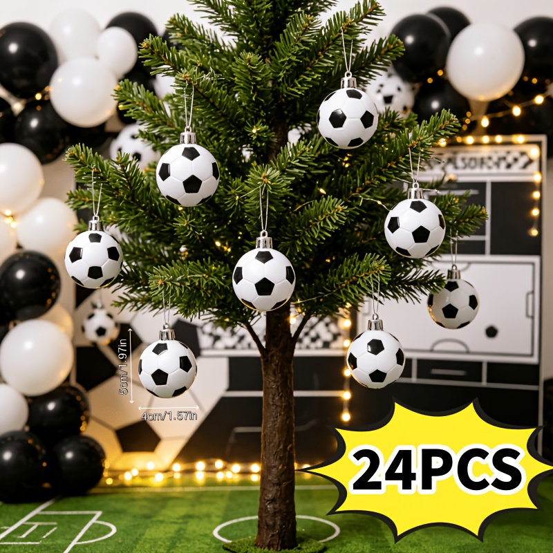 TEMU Soccer Event 2026 - 24pcs Christmas Ball Soccer Ornaments, 1.97-inch Plastic Hanging Festive Holiday Decorations, Suitable For Christmas Tree,