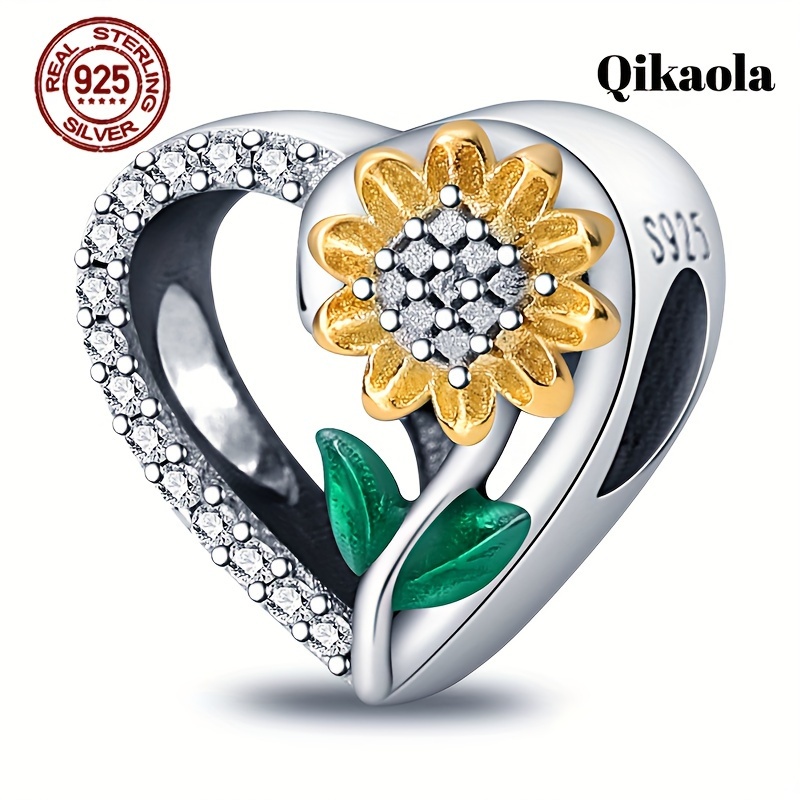

925 Sterling Silver Sunflower Heart Bead Women's Fashion Pendant Suitable For Original Bracelet Diy Women's Jewelry Birthday Engagement Gift 2024 New Silver Weight 3g