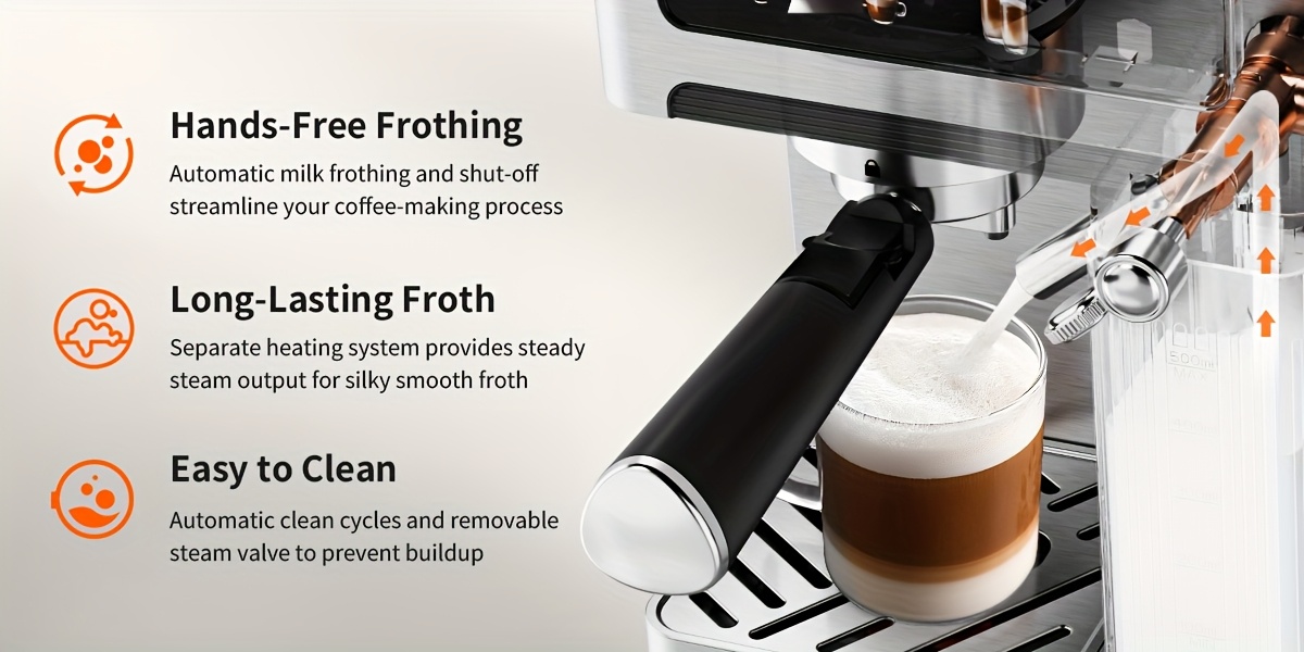 20-Bar 3-in-1 Espresso Machine with Automatic Milk Frother, 1.8L Water Tank, Dual-Boiler Heating for Fast Brewing, LCD Touchscreen, Stainless Steel Construction, Brew Espresso, Cappuccino And Latte.