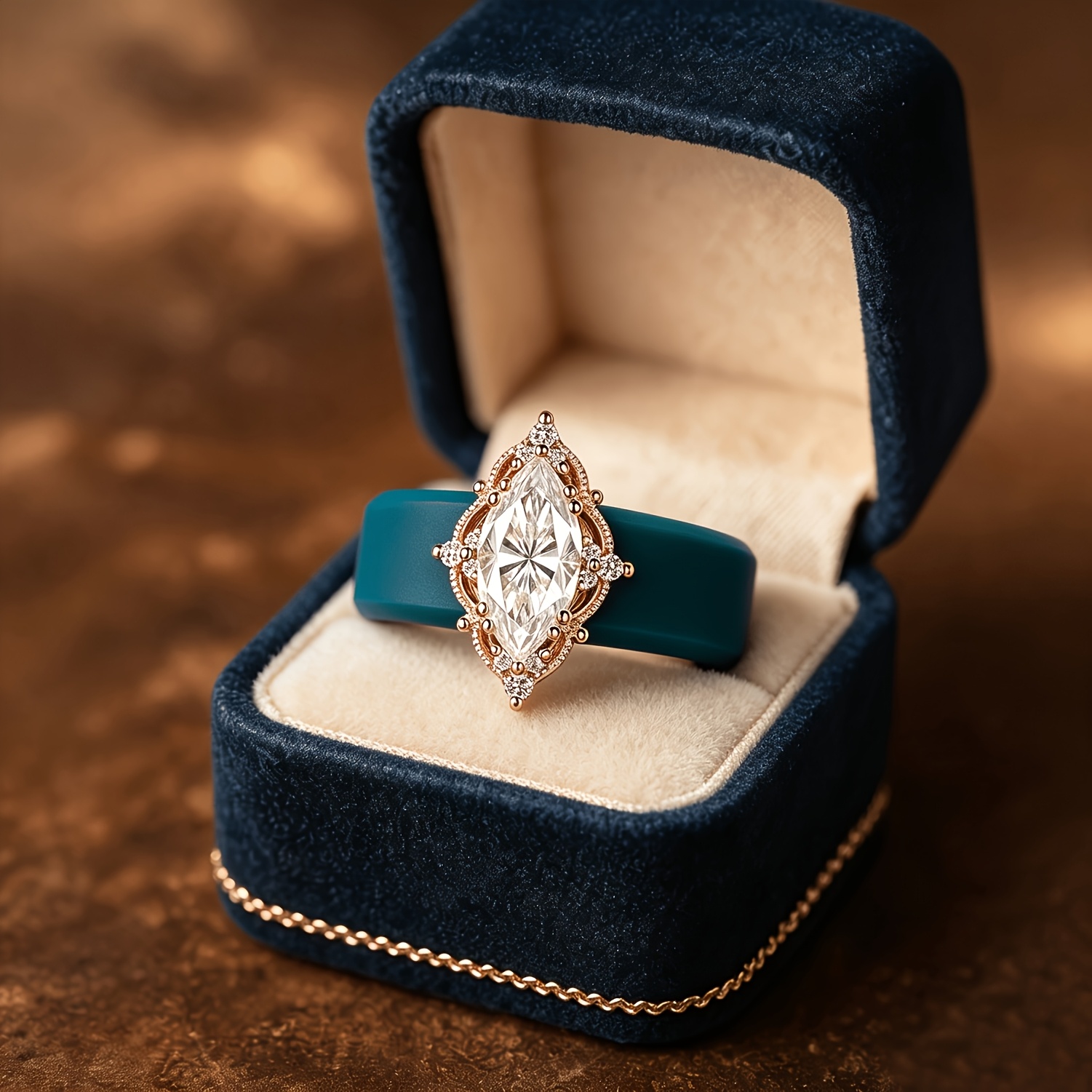 14K Gold-Plated Blue Silicone Ring, Elegant Couple's Vow Ring