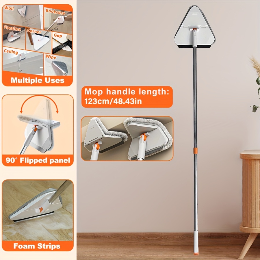TEMU 2-in-1 Cleaning Mop, Baseboard Cleaner Tool Duster With Squeegee, Long Handle, Stainless Steel Handle, Bathroom Tile Floor Mop, Scraper Mop, No