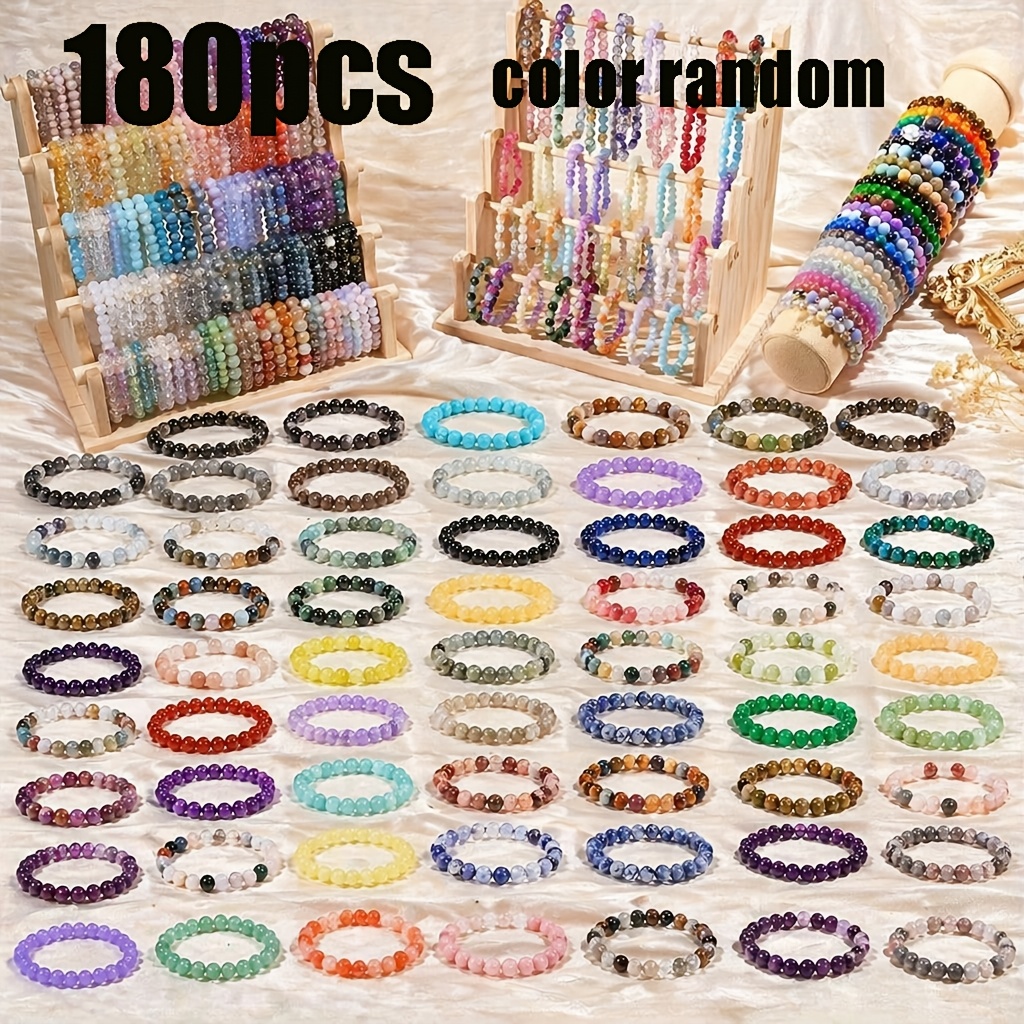 Image of 180pcs Random Color 8mm Bohemian Beaded Bracelet Set, Multi-piece Stackable Bracelets, -garde Style Unisex Wrist Jewelry, Daily Casual Party Dating Universal Bead Bracelet Gifts Men Women