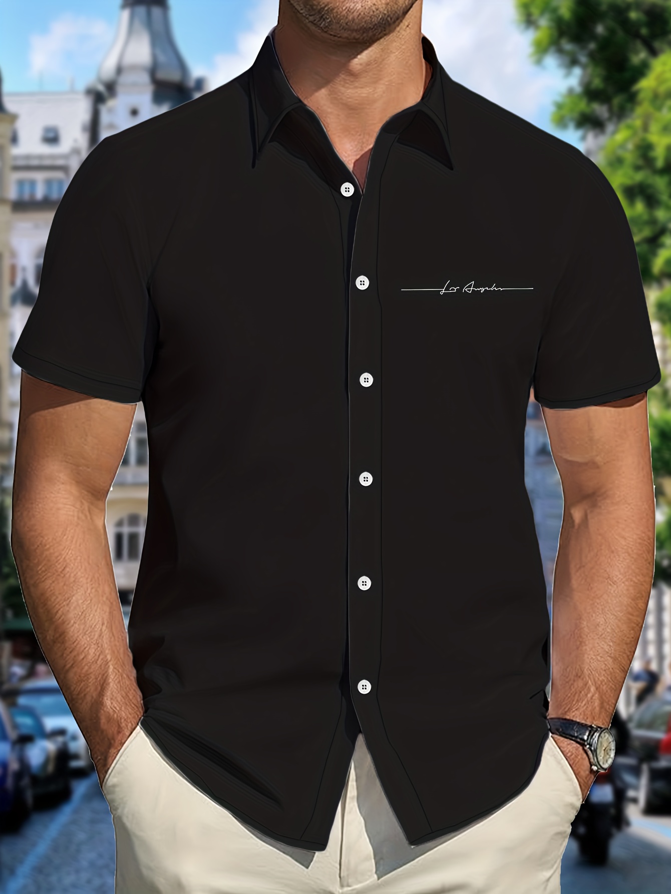 *'S Easy Letter Print Short Sleeve Shirt for Spring/Autumn, Suitable for  Office And Social Occasions