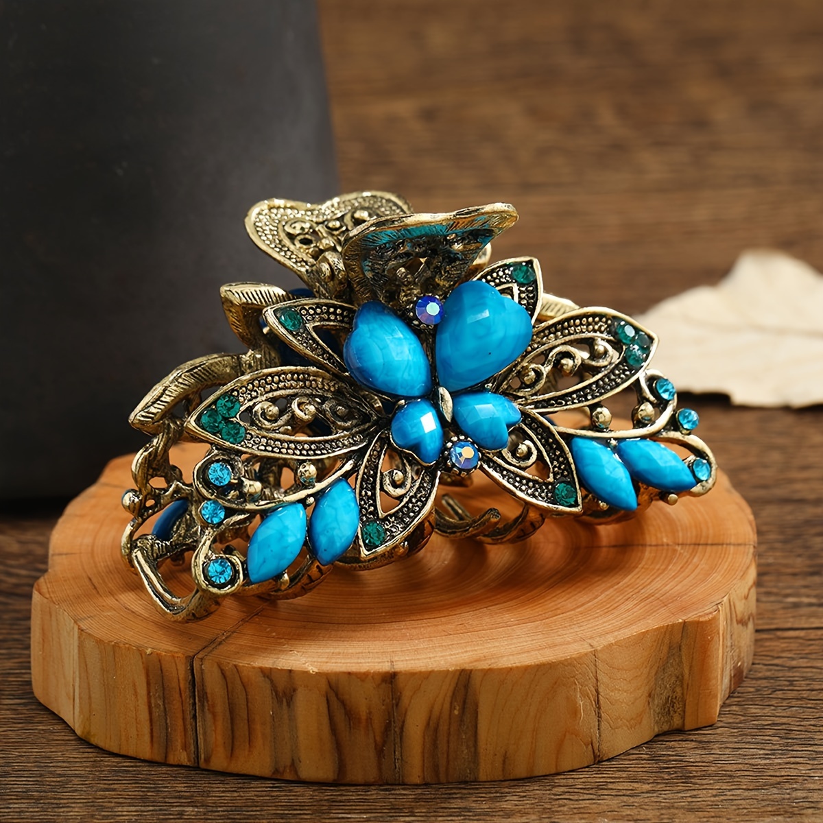 

Vintage Bohemian Style Butterfly Hair Clip With Turquoise And Red Gemstones - Single Piece, Suitable For Ages 14 And Up