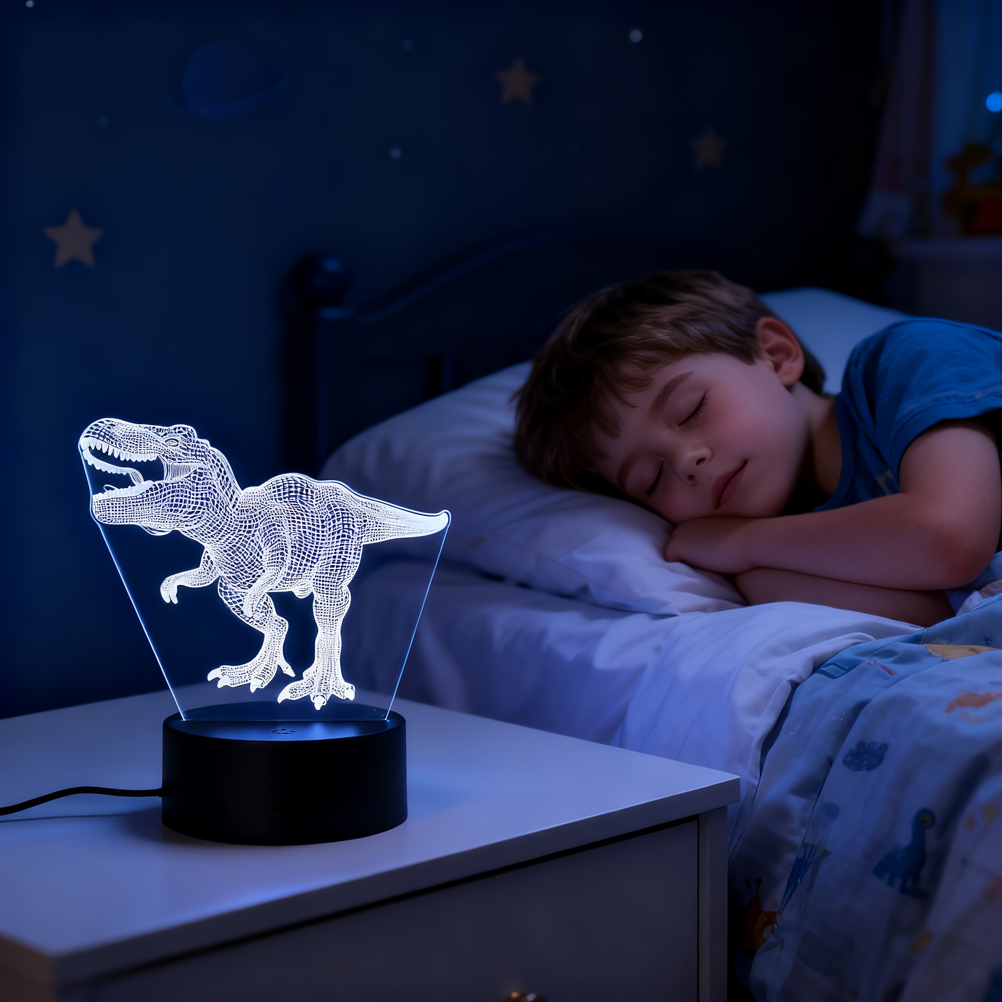 恐龙玩具，3d霸王龙夜灯带遥控与智能触控+16色变换可调光恐龙3d灯，男孩儿童礼物，理想生日与节日礼物，卧室台灯，氛围灯，桌面配件 商品详情 8