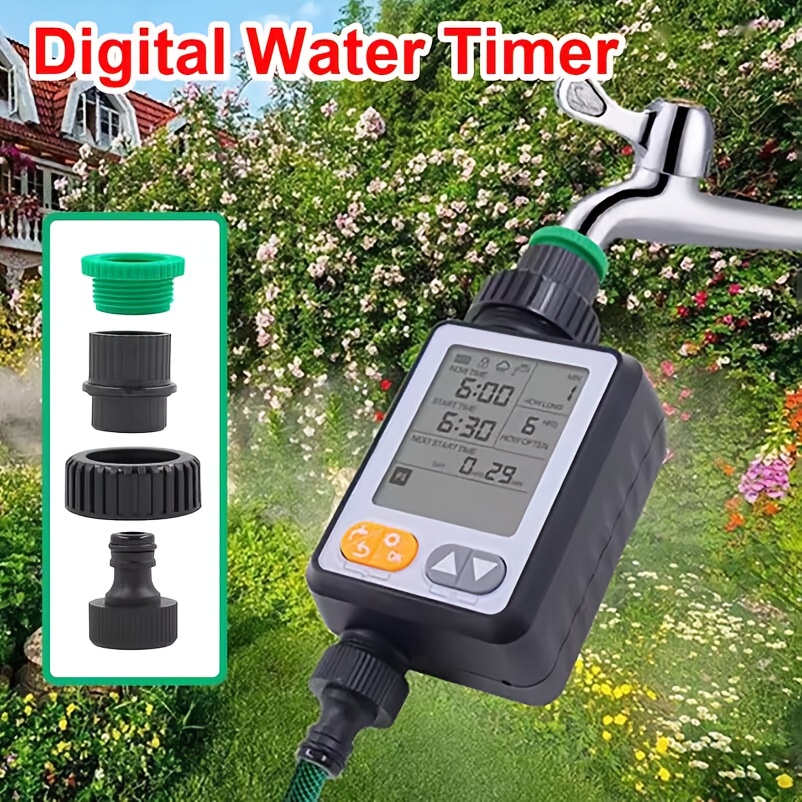 Automatic Battery Operated Garden Watering Timer With Large Screen, Rain Sensor & Multiple Programs - Durable Abs Irrigation Controller For Outdoor Plants, Threads (batteries Not Included)