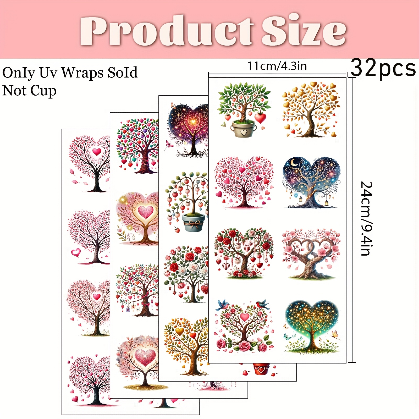 32pcs Tree Of Life Theme Rub On Transfer Stickers Vinyl Decals Set - Versatile & Durable, With Colorful Leaves & Floral Accents Themed Pattern Plastic Decals For Cup, Furniture, Glass, Diy Home & .