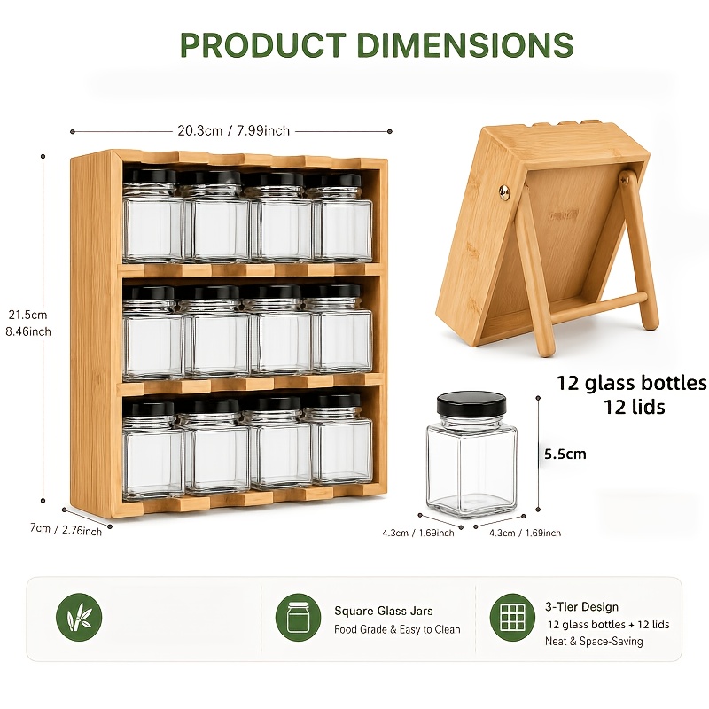TEMU 25pcs (12 Lids, 12 Bottles, 1 Storage Rack) Multi Layer Seasoning Storage Rack Seasoning Bottles, Household Items Multifunctional Seasoning