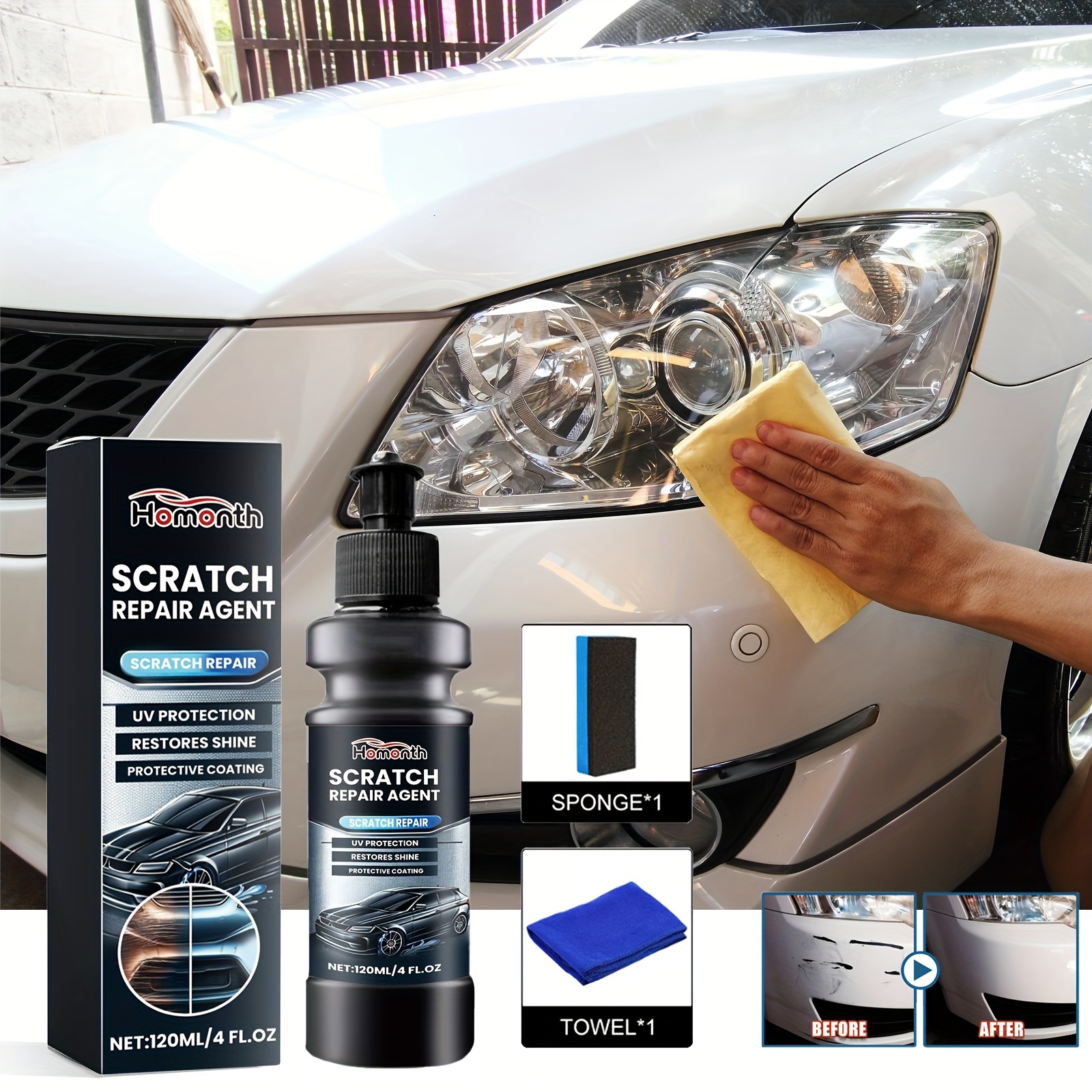 

Homonth Scratch Repair Agent Kit - Universal Car Polishing & Waxing Set With Sponge And Towel - Protective Coating For Deep Scratch Removal & Shine Restoration On Vehicle Paint