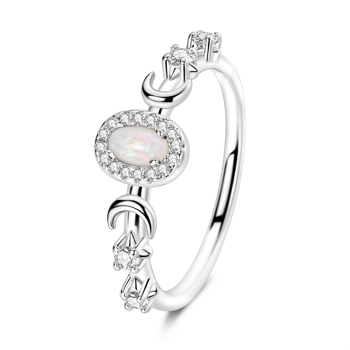 Elegant Star and Moon Silvery Color Ring for Women