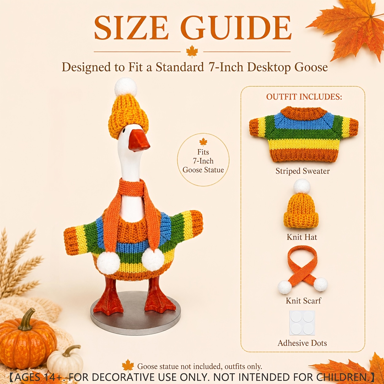 TEMU Ensemble de 4 mini costumes d'oie d'automne pour statue d'oie de 7 pouces, décorations de table confortables pour Thanksgiving, convient pour la
