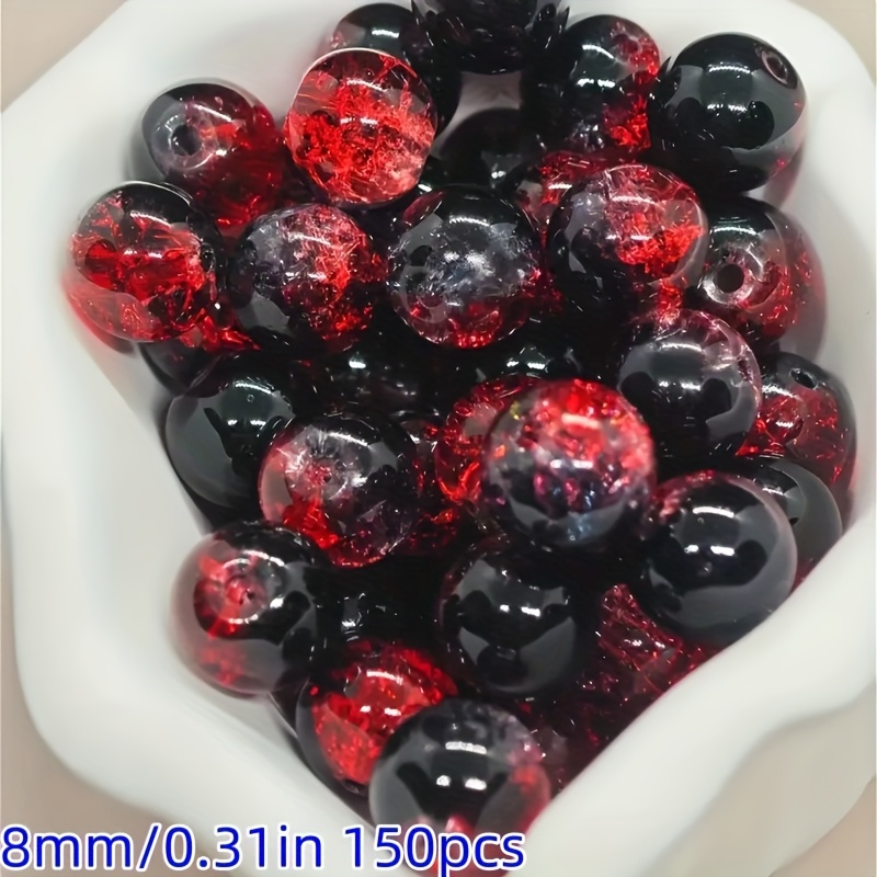E-shop 150 Stück 10mm/8mm Rote und Schwarze Glasperlen für Schmuckarmbänder, Halsketten, Taschenketten Dekoration Zusatzmaterialien