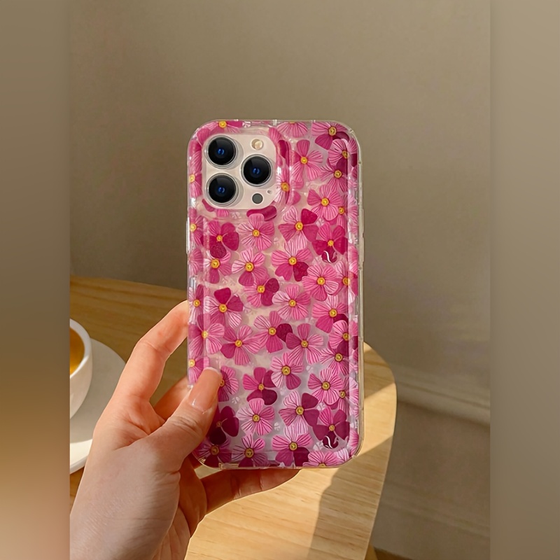 

Floral Pattern Clear Shockproof Protective Phone Case Compatible With 15/14/13/12/11/7/8/7plus/8plus/xsmax/xs/x/xr - Durable Bumper Cover With Red Flowers Design
