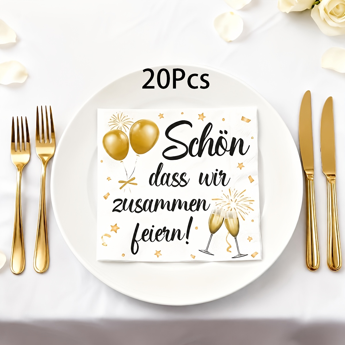 20pcs Of Birthday Disposable Napkins Featuring The German " Nice That ", White Party Napkins Suitable For Christenings, Birthdays, Table Decoration, And Weddings For Halloween、christmas