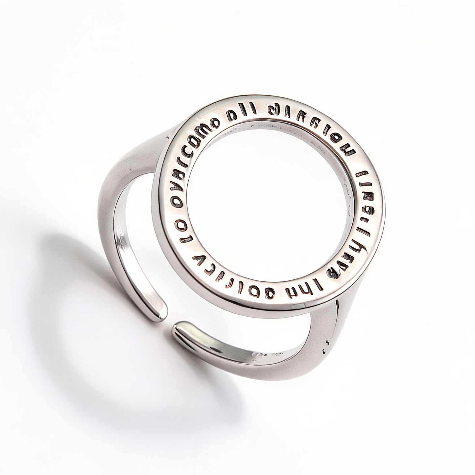 Engraved Hollow Round Open Statement Ring, Adjustable