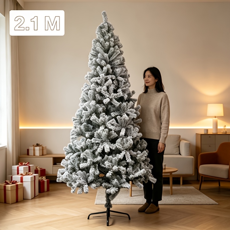Image of Snow Flocked Christmas Tree, 1.5/1.8/2.1/2.4m, Artificial Snowy Pine Tree With Metal Stand For Indoor Christmas Decor