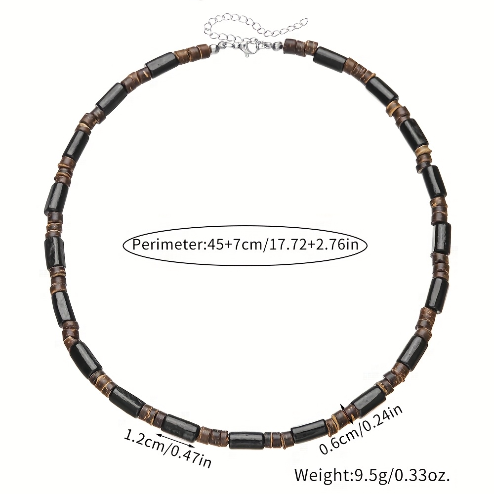 Handcrafted Men's Wooden Bead and Coconut Shell Necklace
