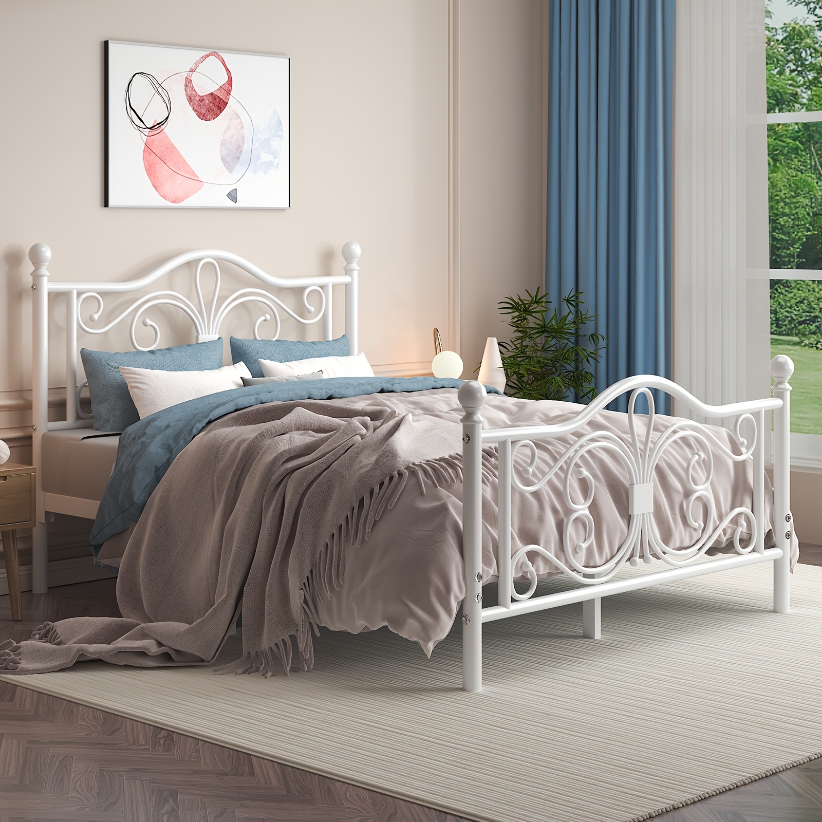 Bed Frame with Under-Bed Storage, Metal Platform Bed with Vintage Butterfly Pattern Headboard and Footboard, Twin/Full/Queen Size, No Box Spring Needed, Easy to Assemble, Noise-Free, Black/White
