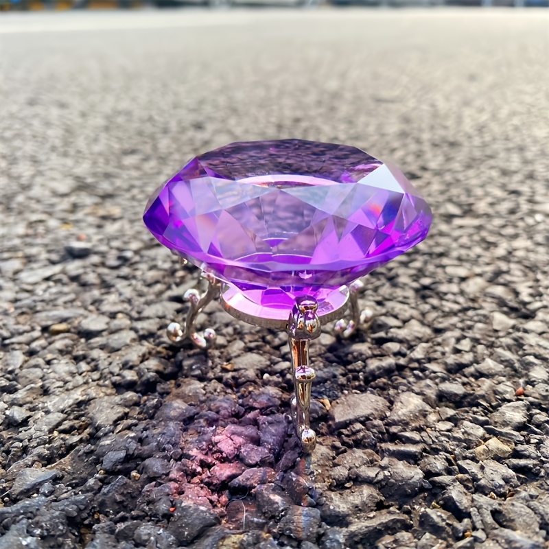 TEMU Elegant Purple Paperweight With Stand - 6cm X 2.36in, Glass Jewelry Wedding Centerpiece, Luxurious Home And Office Decor For Holidays