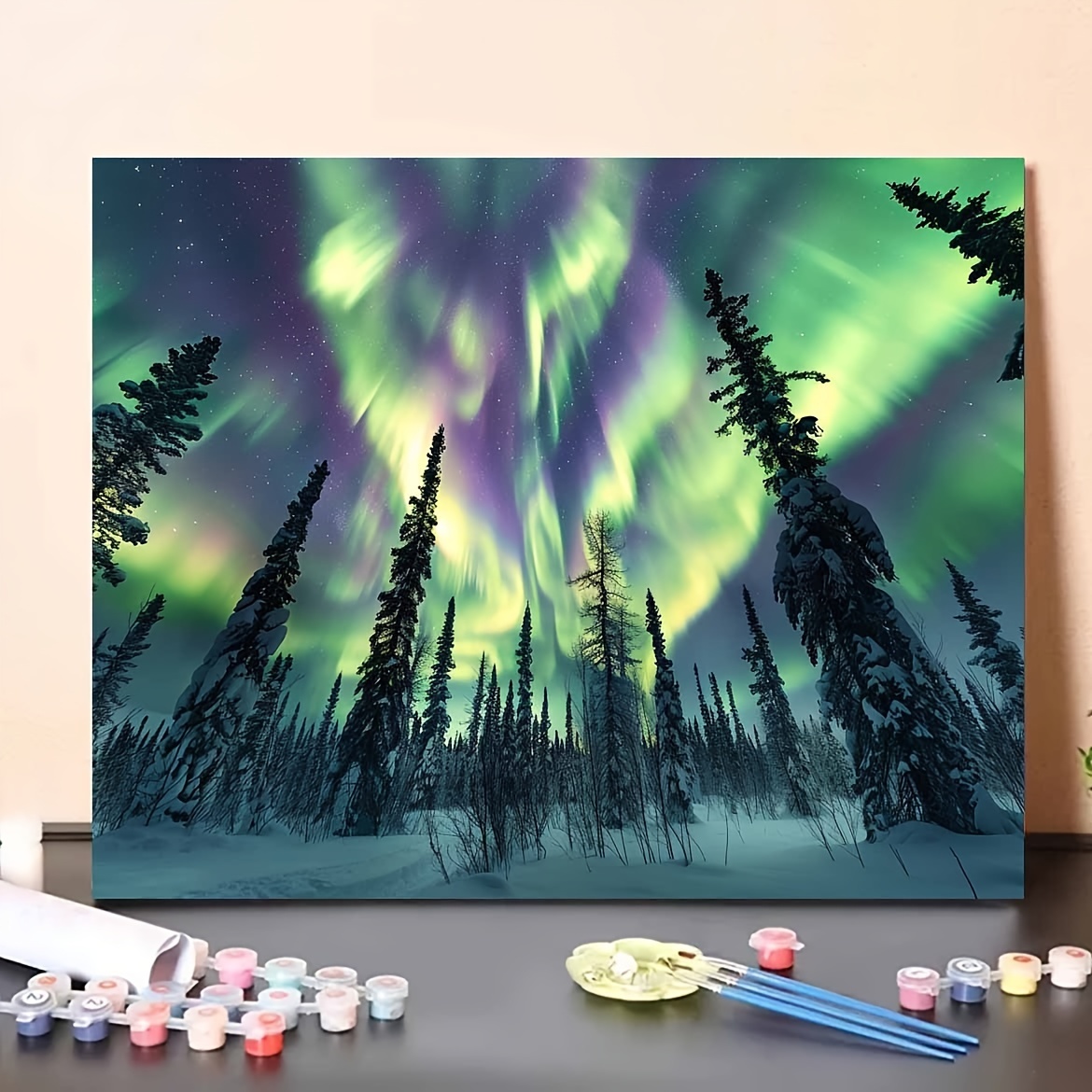 

Diy Aurora Borealis Paint-by-numbers Kit, Frameless 16"x20" Canvas - Vibrant Colors To Showcase Your Creativity