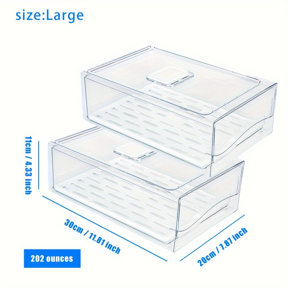 TEMU 2pcs Refrigerator Drawers, Pull Out Stackable Refrigerator Organizer, Clear Cabinet Organizer For Kitchen, Pantry, Food Containers, Produce