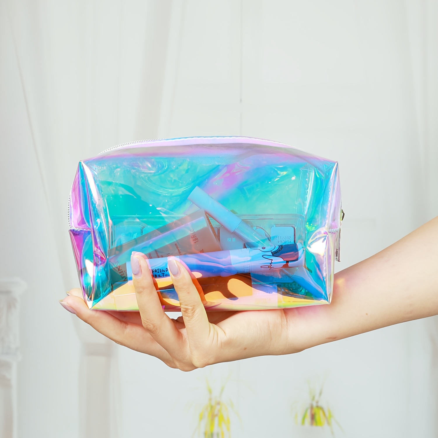 Image of 1pc Colour Large Capacity Toiletry Storage Bag, Stylish Transparent Makeup Pouch, Suitable For Travel Cosmetics Storage, Portable Handheld Toiletry Bag
