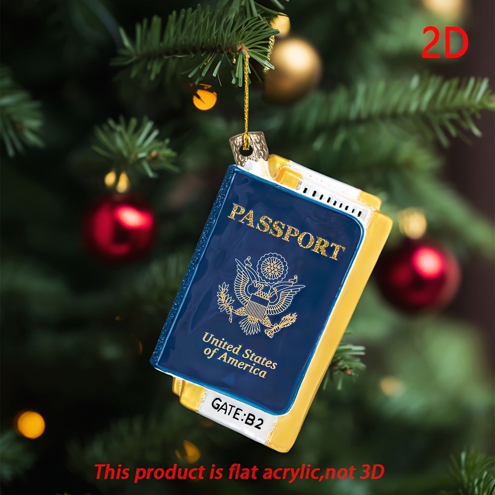 

1pc 2d Acrylic Christmas Passport Christmas Tree Decorations, Christmas Acrylic Decorations, Christmas Gifts