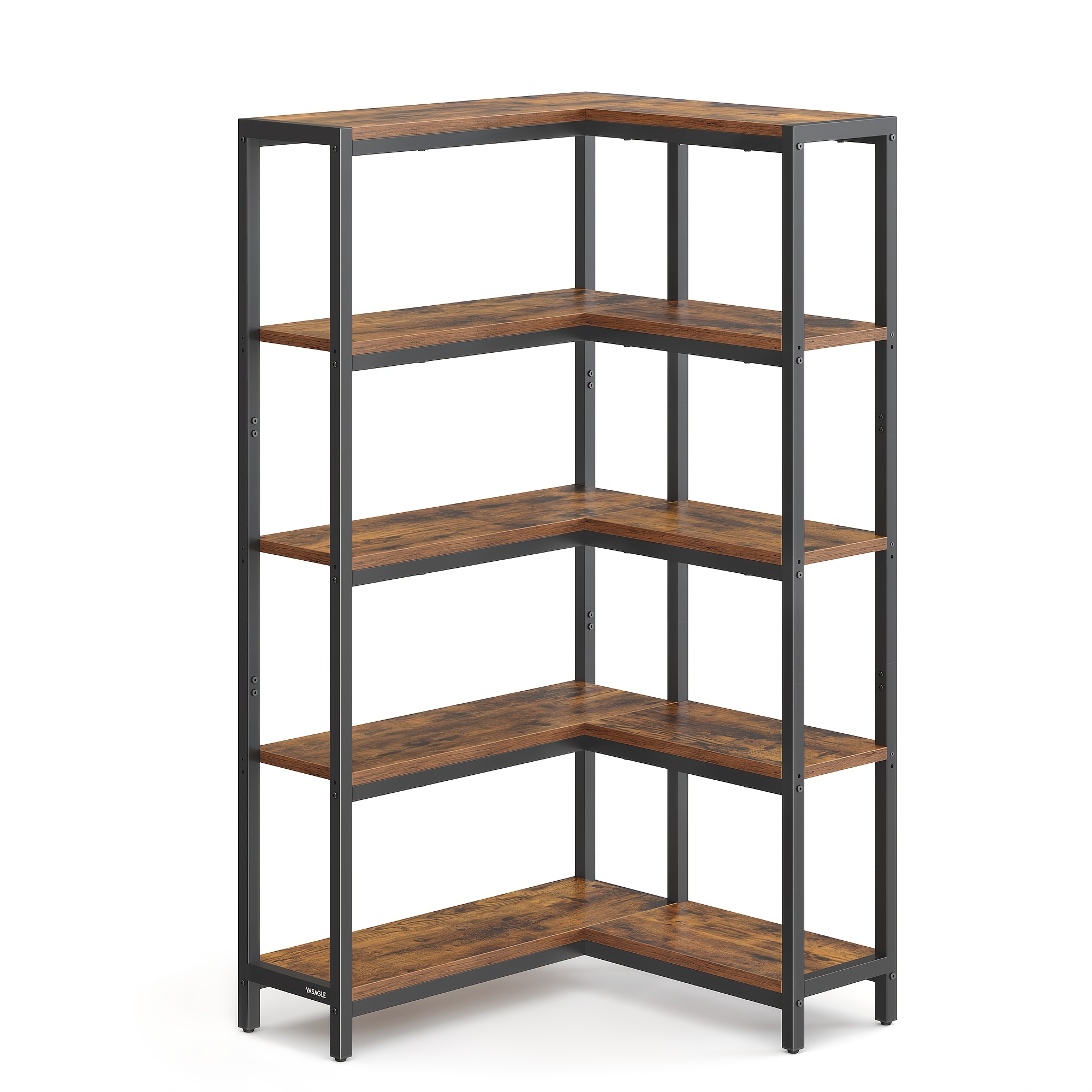 TEMU Industrial Corner Shelf 5-tier Storage - Space-saving Bookshelf Organizer For Living Office | Convertible Metal Frame, Multi-level Corner Rack