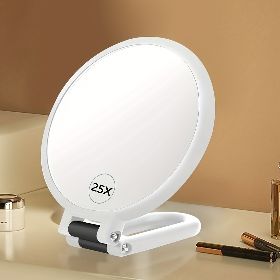 

25x/1x Travel Magnifying Mirror, Small Makeup Mirror With Handle-double Side Handheld Mirror With 25x Magnification, Foldable 360 , Portable Desk Mirror For Women, Valentine's Day Gift