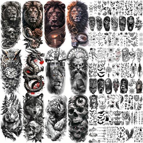 72 cool temporary tattoos featuring and tigers for adults waterproof and realistic halloween tattoo stickers including zeus wolves skeletons and dragons gothic black temporary tattoos
