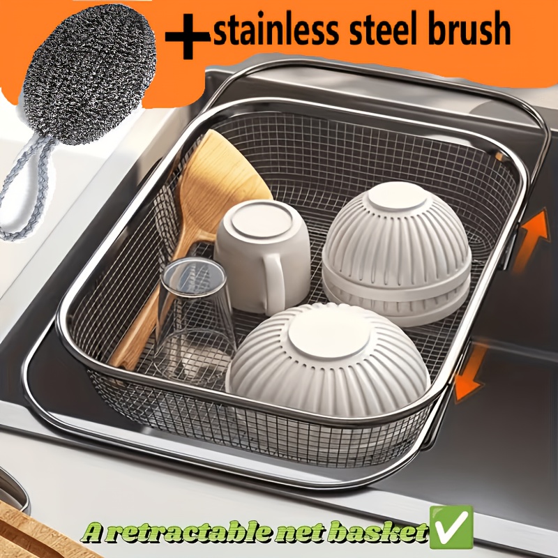 TEMU Large Household Stainless Steel Water Filter Basket, Portable Telescopic Water Filter Rack, Adjustable, Telescopic, Foldable, Used For Cleaning