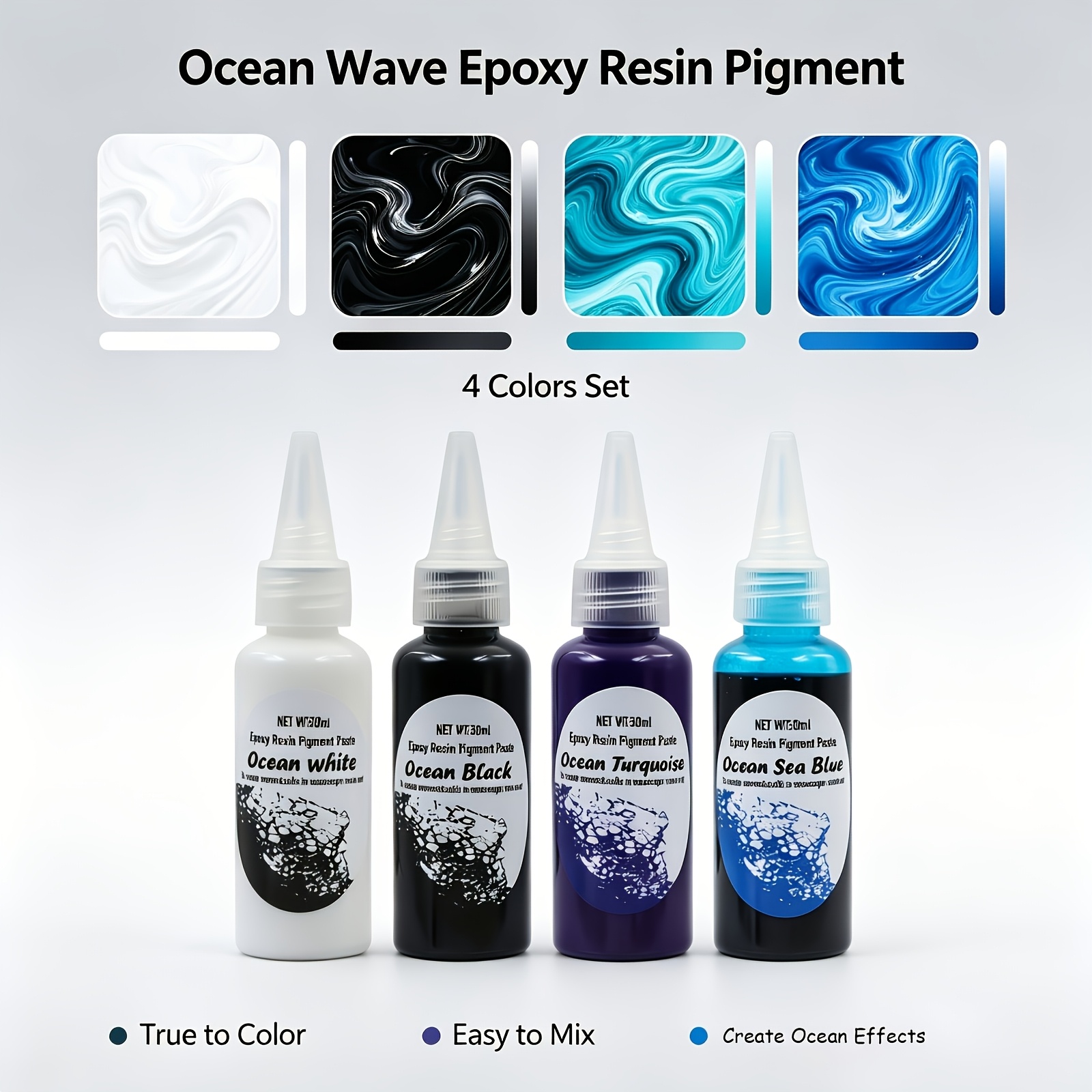 Image of [for Professional Art Use] 4pcs 50ml/pc Ocean Wave Resin High Concentration Oil-based Resin, Fade-resistant, Suitable For Resin Art And Handmade Resin Art And Handmade Jewelry, Coasters, River Tables