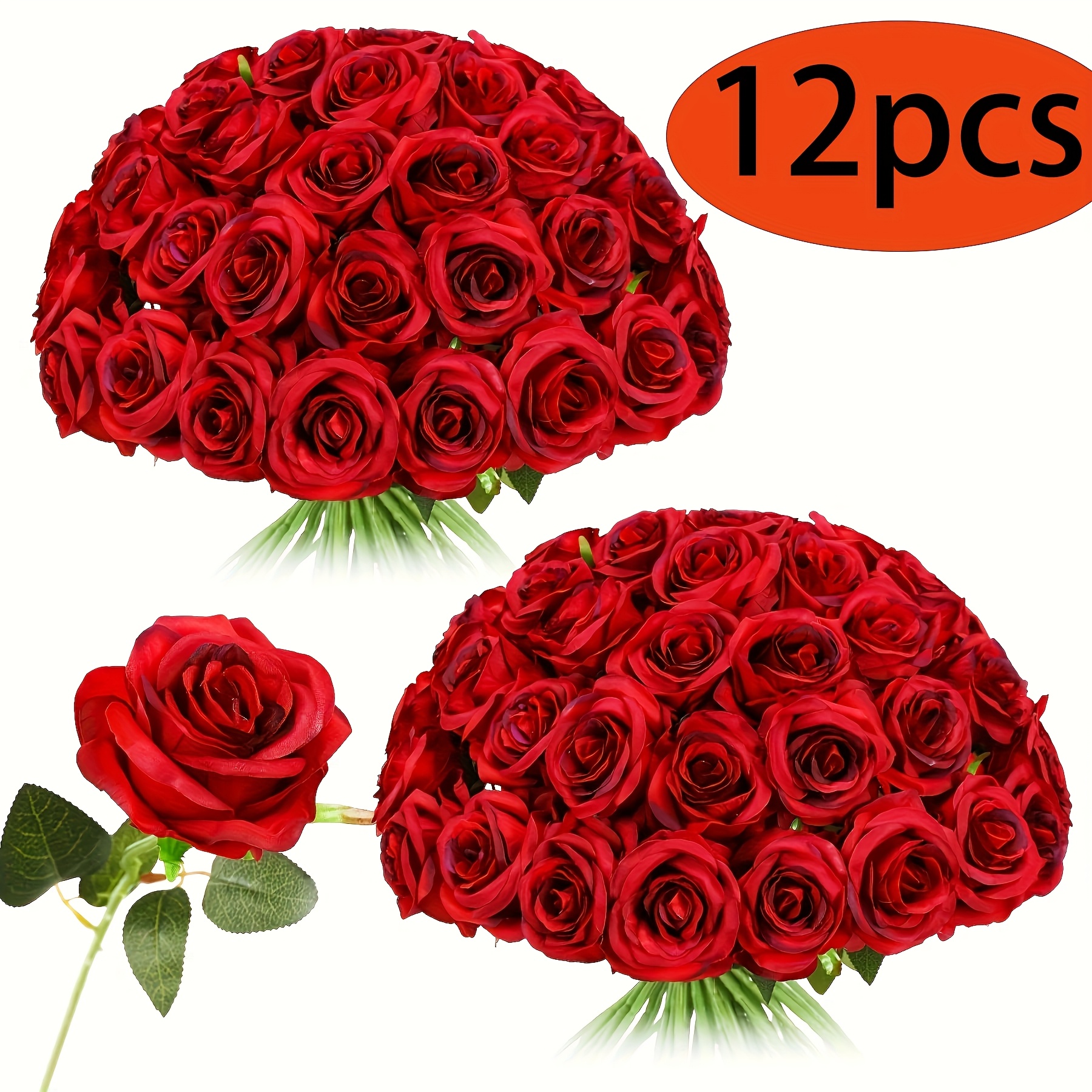 

12pcs Zaphyron Lifelike Red Velvet Artificial Roses - Realistic Plastic Fake Flowers For Valentine's, Day & Halloween Decor | Weddings, Home Parties & Romantic Gifts | No Vase Included