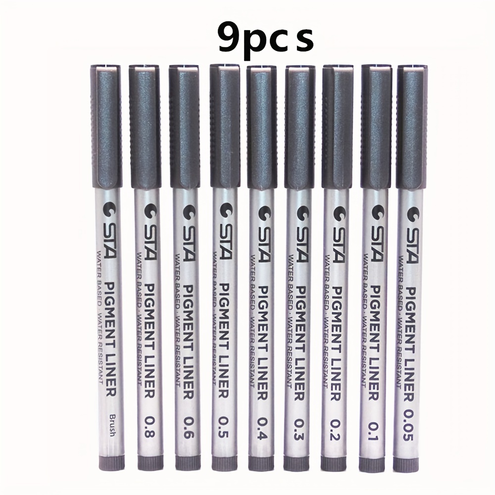 Image of /9pcs/set Waterproof Art Markers Brush Pen Office Student School Painting Line Drawing Black Fine Sketch Pens Art Supplies For Office School