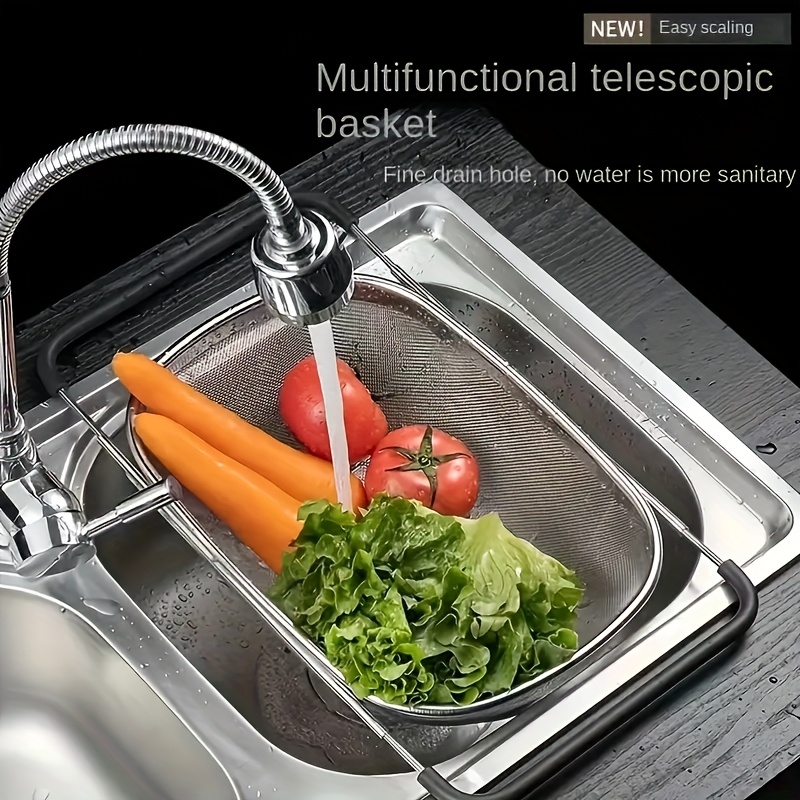 large stainless steel sink strainer basket with extendable handle multi purpose draining and storage   metal filter for fruits and vegetables kitchen essential vegetable washing basket modern kitchenware durable kitchen item vegetable   Product details 5