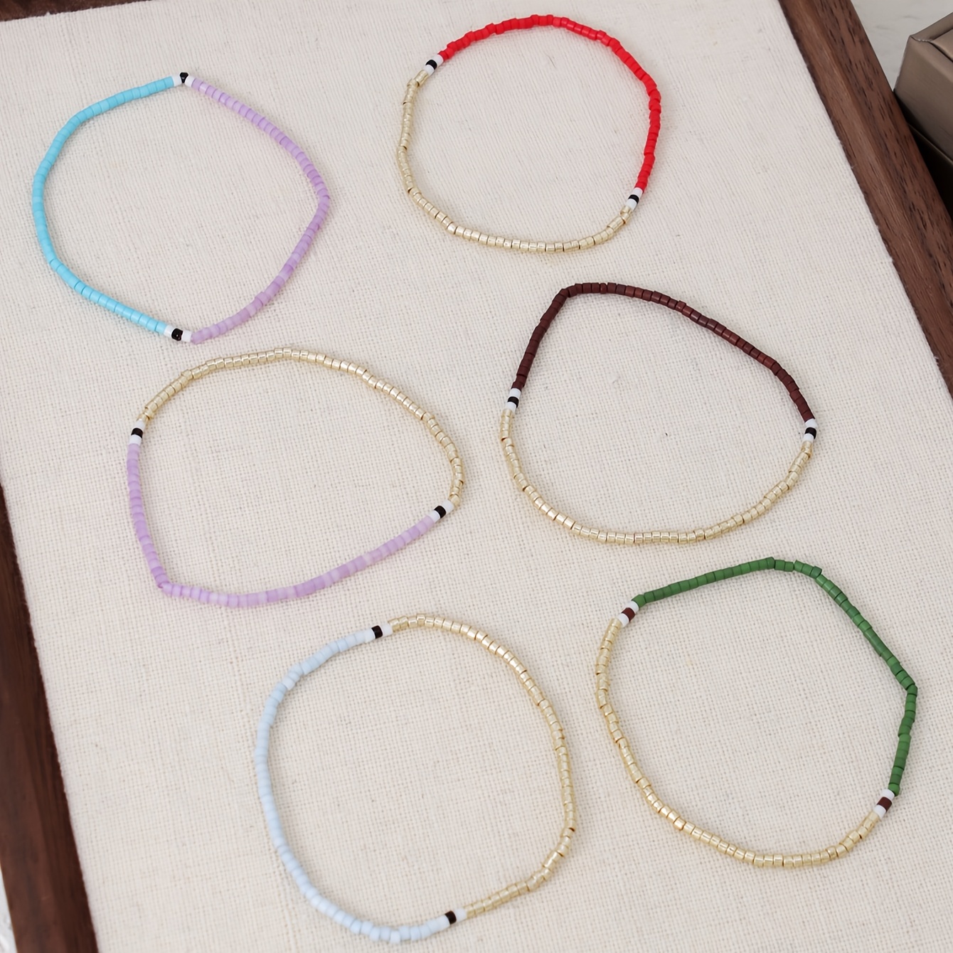 Image of 6pcs Women's Fashion S, Easy Compact Multicolor Handmade Rice Bead Beading Elastic Set, Stacked S, Vacation Vacation Jewelry Additions
