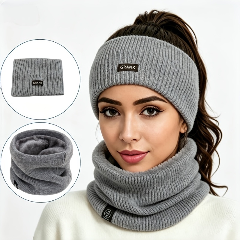 TEMU Ensemble 2 pièces pour femmes : chouchou de cheveux et cache-cou doublé en pour l'hiver, chapeau chaud extensible et pour , idéal pour , le
