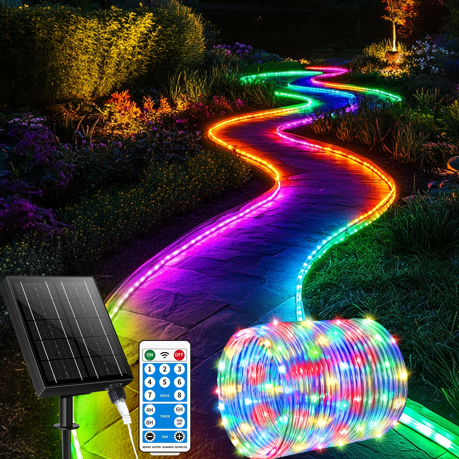 TEMU Solar Rope Lights, 2200mah Solar Led Rope Lights Outside, 8 Outdoor Tube Fairy Lights For Tree Trampoline Garden Party Wedding Christmas Decor,